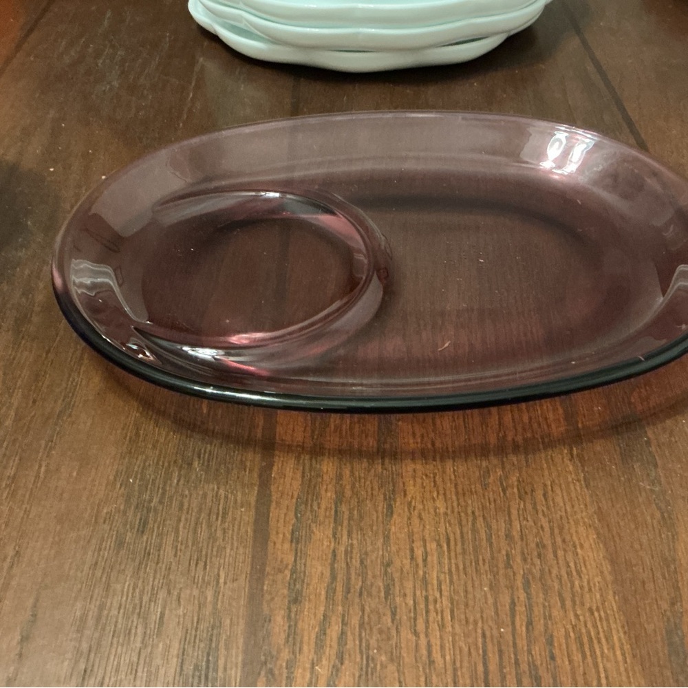 Vintage Corning Visions Cranberry Glass Soup & Sandwich Plate Platter H-811 USA